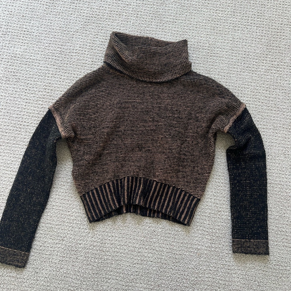 ZARA cropped turtleneck sweater - brown and black, size small